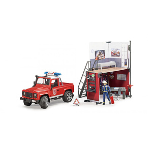 Stație de pompieri, Land Rover și figurină - Bruder 62701
