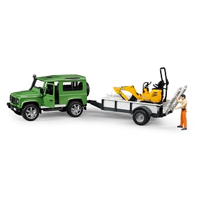 Land Rover Defender cu remorcă + micro-excavator JCB - Bruder 2593