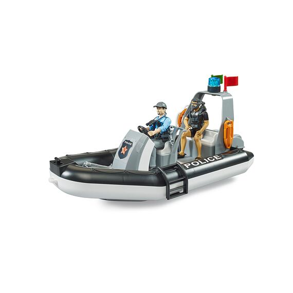 Barcă de poliție cu girofar rotativ, figurine și accesorii - Bruder 62733